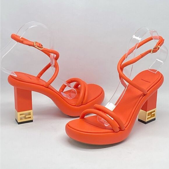 Fendi Baguette Ff Leather Strappy Sandal In Orange size 36.5